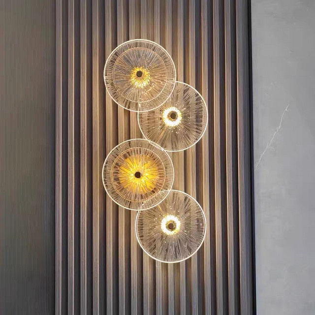 JIANKEXING Runde Kunstglas-Wandleuchte in Gold/Messing mit transparentem Glas und warmweißem Licht für Wohnzimmer, Flur und Schlafzimmer - Bild 1