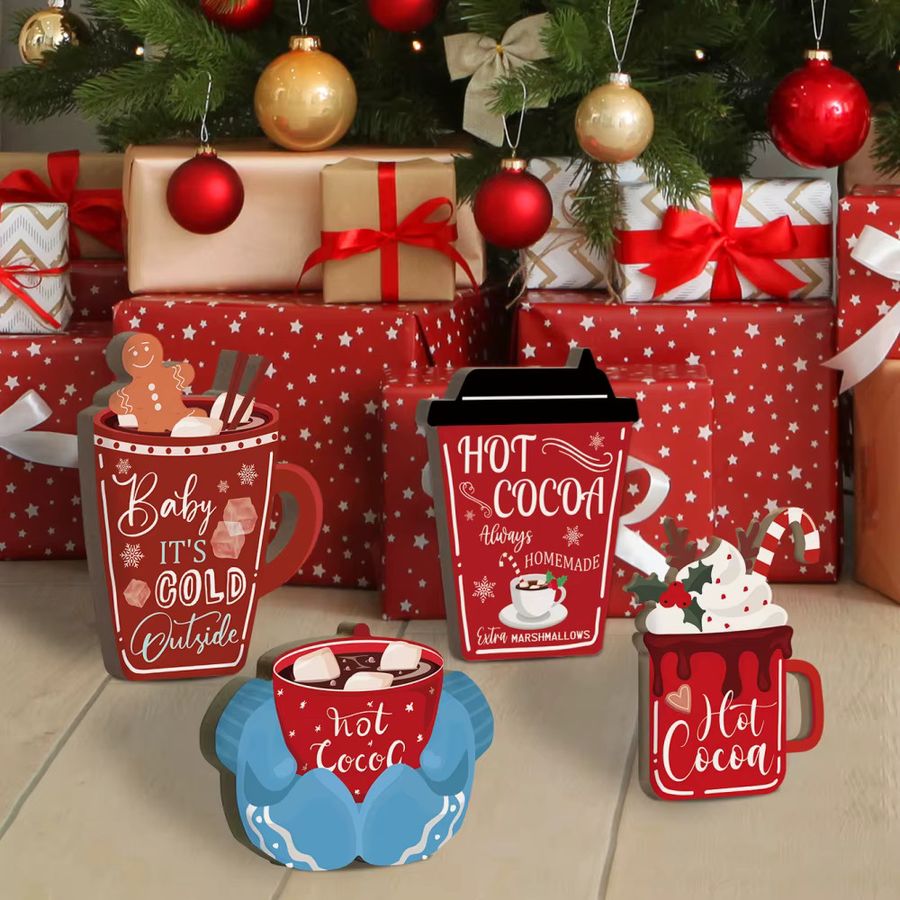 Putuo Decor 4-teilige Weihnachts-Holztischdekoration Heiß-Kakao-Motiv in Multicolor - Bild 4