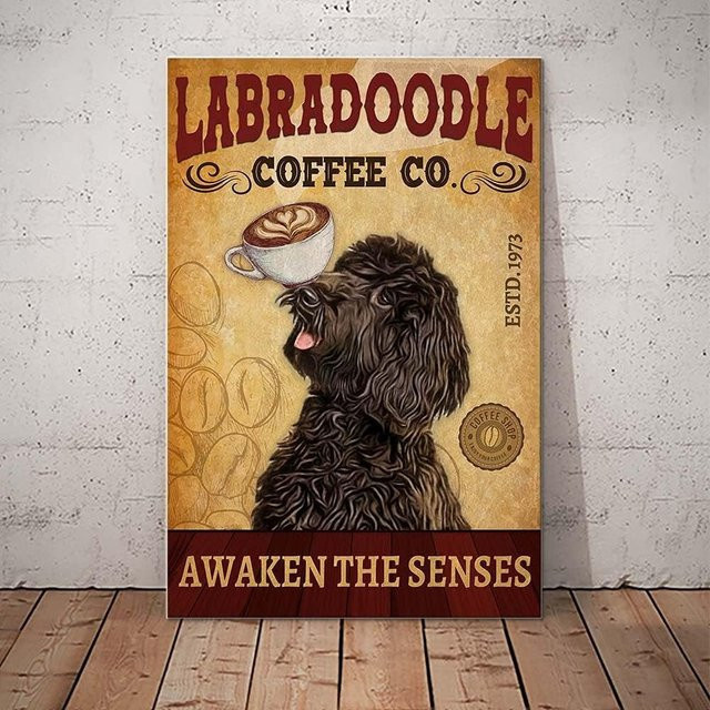 Retro Blechschild Potdemiel Labradoodle Coffee Company Wandkunst für Hundeliebhaber, B: 20 cm, H: 30 cm, T: 1 cm - Bild 1