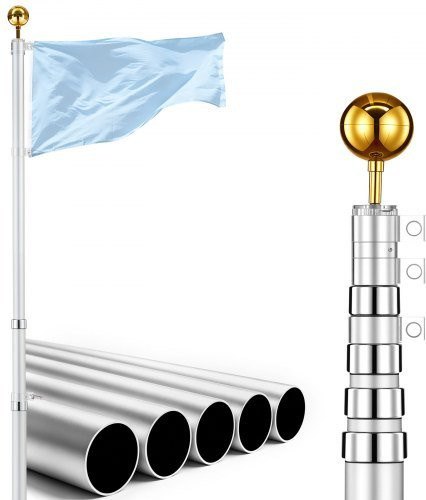 VEVOR Teleskop-Fahnenmast aus Aluminium mit PVC-Bodenhülse, 6 m, Silber - Bild 1