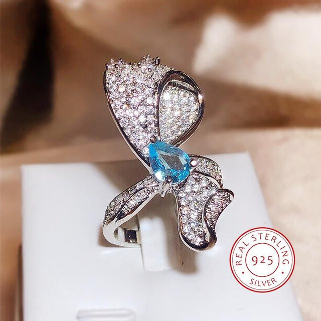 YIRAN Jewelry Öffnungsring, blauer Zirkon, Tropfen, Schleife, Damen - Bild 1