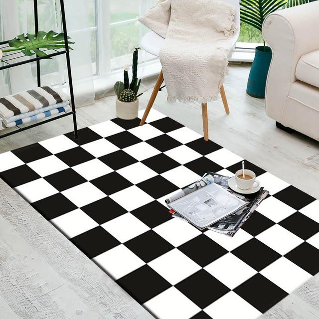 Kristallsamt Teppich in schwarz-weiß kariert, rutschfest und pflegeleicht, B/T: 160 x 230 cm - Bild 1