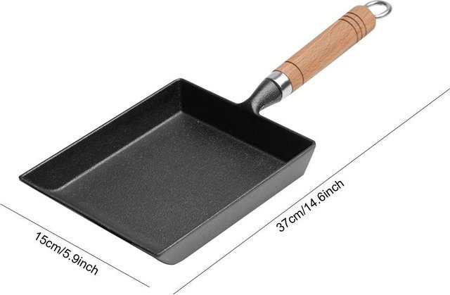 Yiran Furniture Tamagoyaki Eierbratpfanne aus Gusseisen, rechteckige japanische Omelettpfanne mit Antihaftbeschichtung, Schwarz - Bild 1