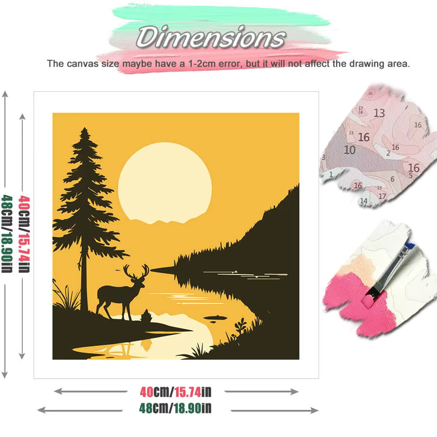 HUACAN Malen nach Zahlen-Kit, Hirsch-Landschaft, DIY-Ölzeichnung - Bild 2