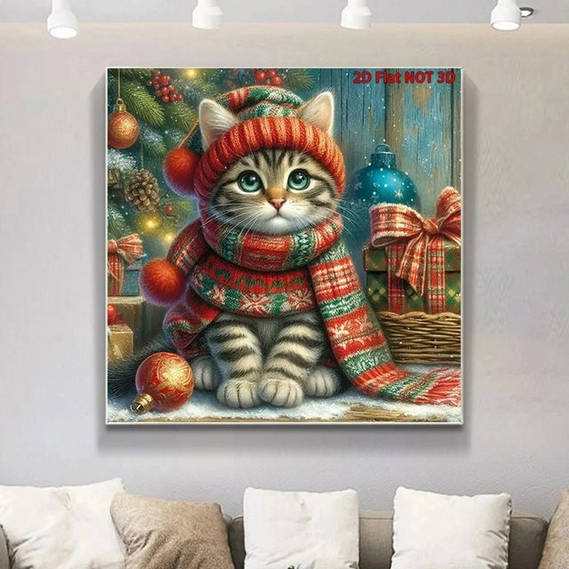 Potdemiel DIY 5D Diamant Malerei Kit Katze Motiv in Multicolour für Anfänger mit runden Steinen - Bild 1
