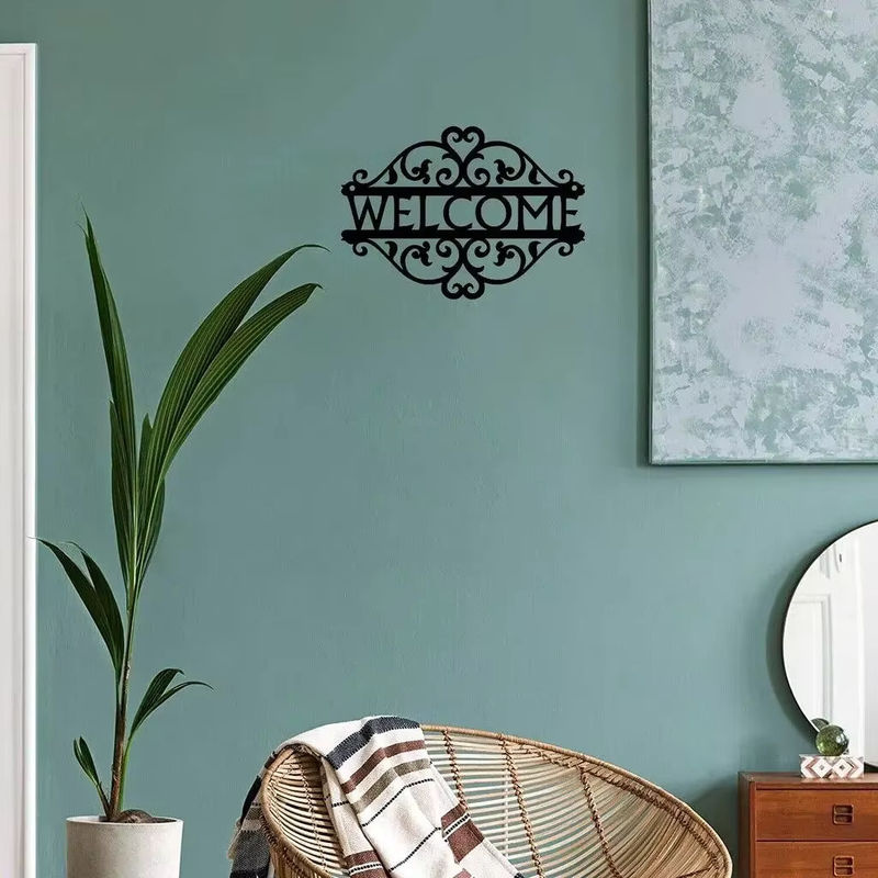 Dekoratives Metall-Willkommensschild von CIFBUY mit floralem Art-Nouveau-Design in Schwarz zur Innen- und Außendekoration - Bild 3