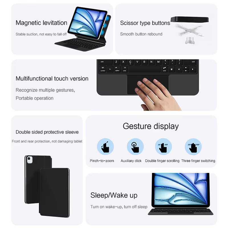AJIUYU Magische Tastatur für iPad Air 11 Zoll 2024 M2 6. Generation mit Smart Cover in Schwarz - Bild 3