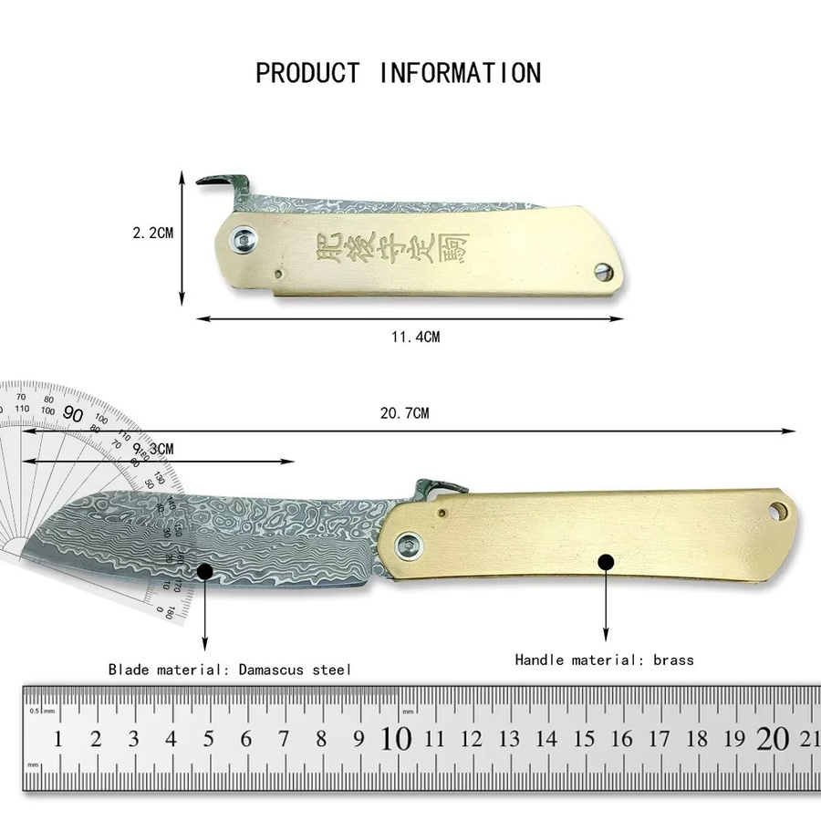 Higonokami Klappmesser aus Damaszener Stahl mit Kupfergriff in Silber und Braun - Bild 2