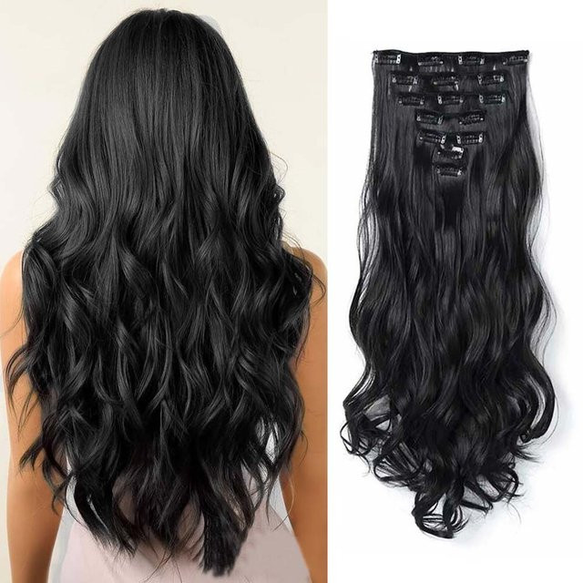 Refeeny Haarverlängerung Clip-in, gewellt, synthetisch, 7 Stück, 22 Zoll, Damen - Bild 1