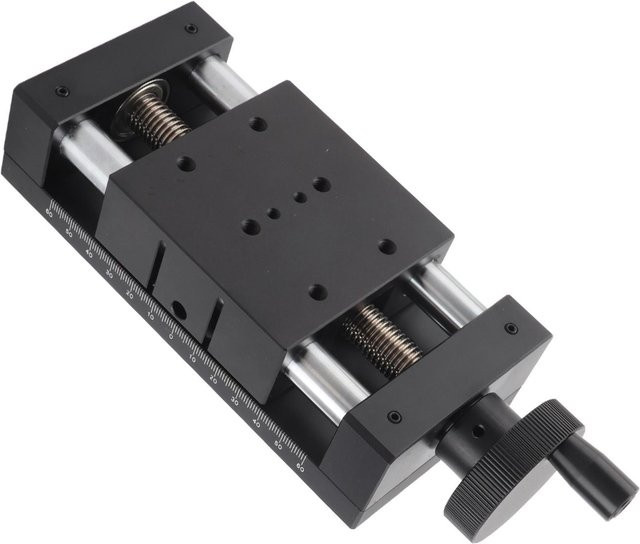 Aimo Linearer Schiebetisch mit Handkurbelknopf Typ Schienenbühne und Skala, Hub: 50 mm, Schwarz - Bild 1