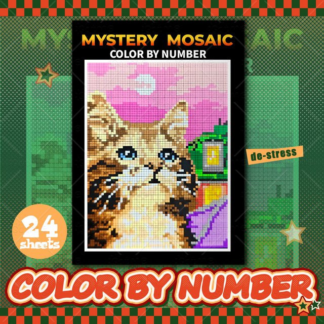 Mosaik Pixel Kunst Malbuch Katzen für Erwachsene in Bunt und Weiß - Bild 1