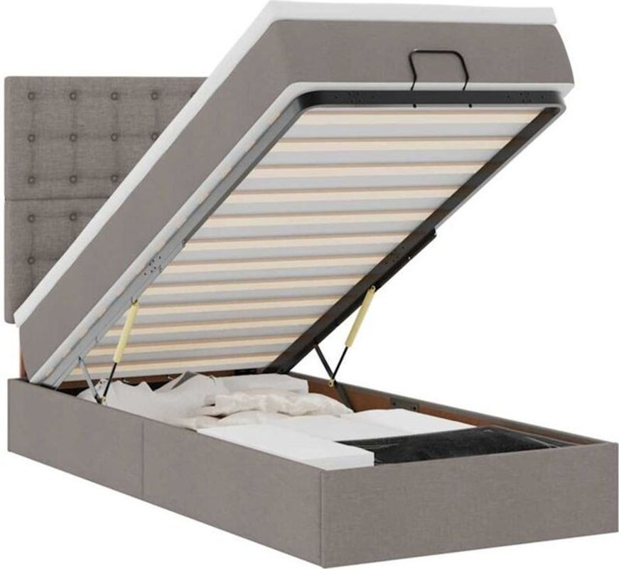 vidaxl Polsterbett Ottomane mit Matratze und LED in Taupe meliert, B/T/H: 90 x 200 x 128 cm - Bild 1