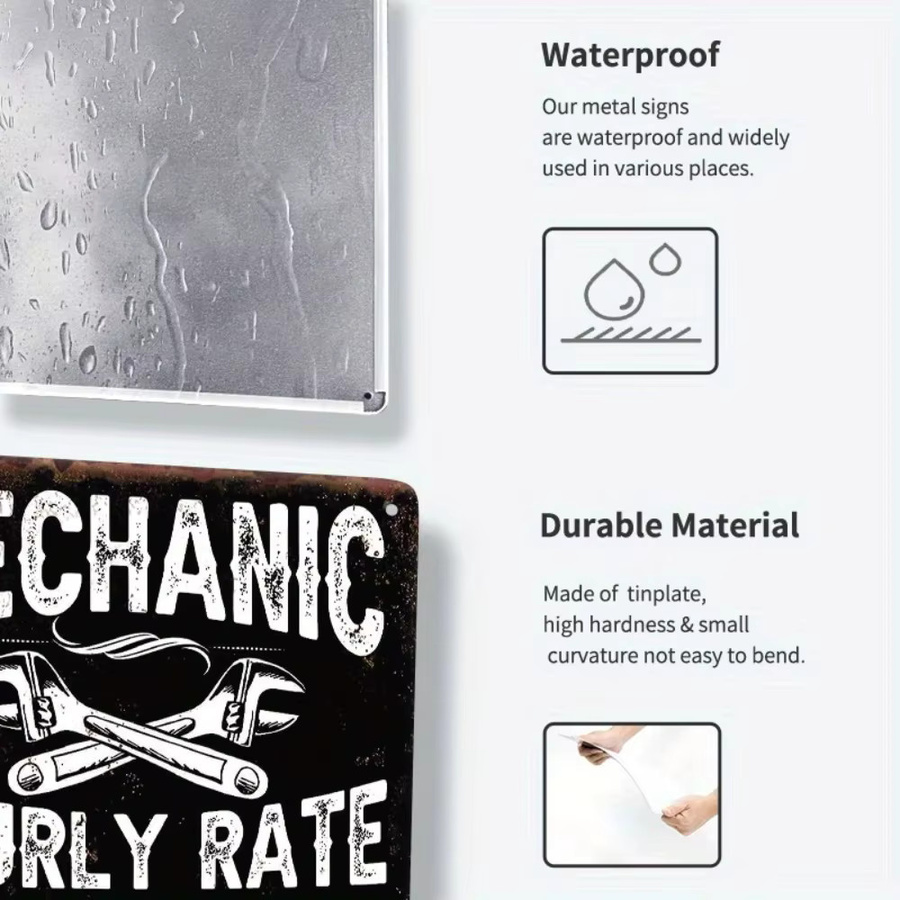 CIFBUY Garagenschild aus Metall in Schwarz mit Schraubenschlüssel-Grafik und Typografie, Wanddekoration für Autowerkstätten und Büros, B/H: 20,3 x 30,5 cm - Bild 4