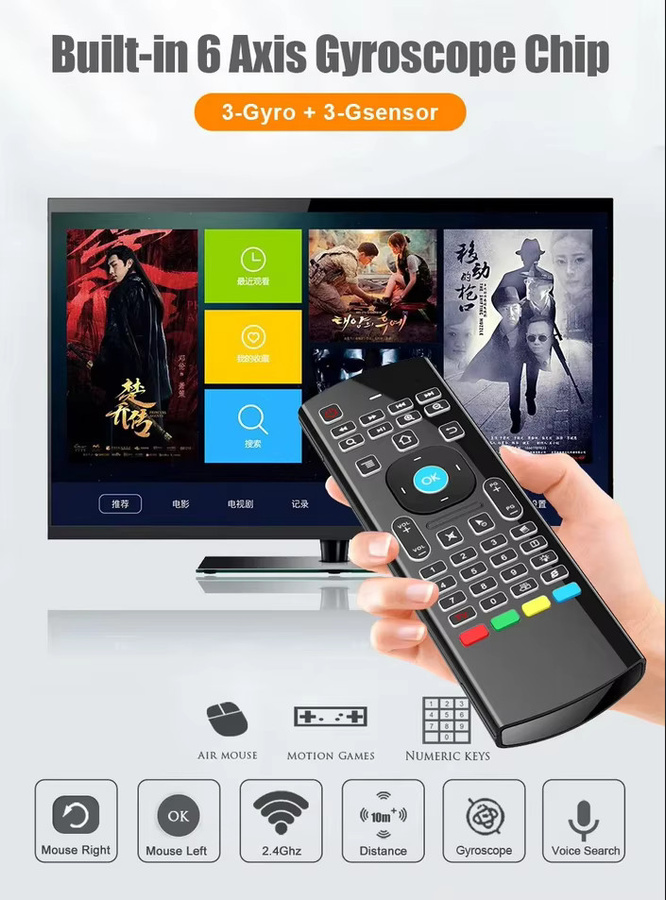 Kebidu MX3 Air Mouse Drahtlose Mini Tastatur mit Sprachsteuerung und Hintergrundbeleuchtung in Schwarz für PC, Android und Smart TV - Bild 2