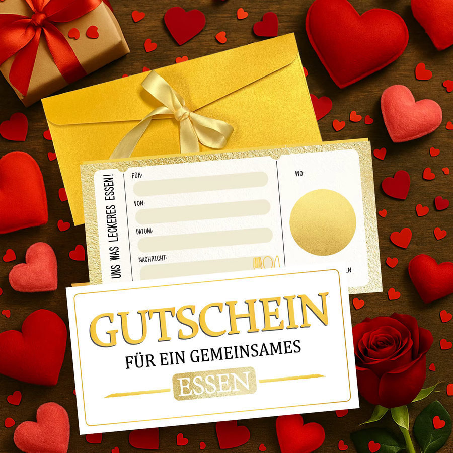 3-teiliges Gutschein-Kartenset für ein gemeinsames Essen in goldenem Design aus Papier - Bild 4