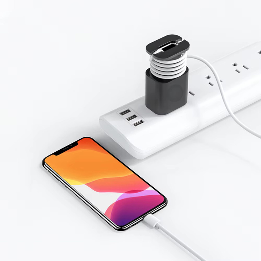 2 in 1 Soft Silikon Ladegerät Schutzabdeckung und Kabel Organizer für iPhone Ladekabel in Schwarz - Bild 2