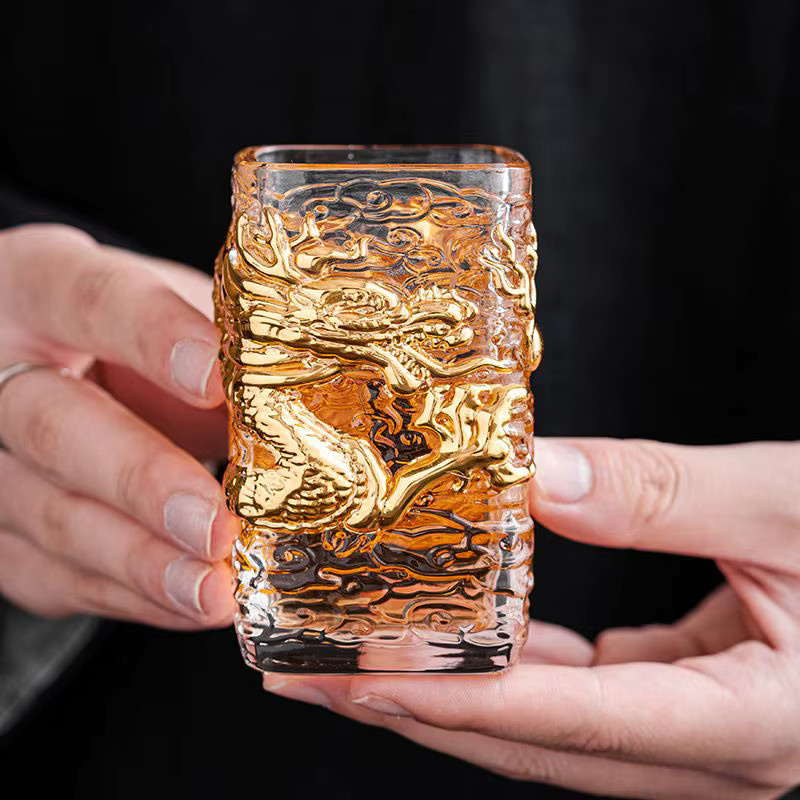Glasierte Teetasse aus Glas mit goldenem Drachen-Design, hitzebeständiger Einzelbecher in Gold - Bild 4