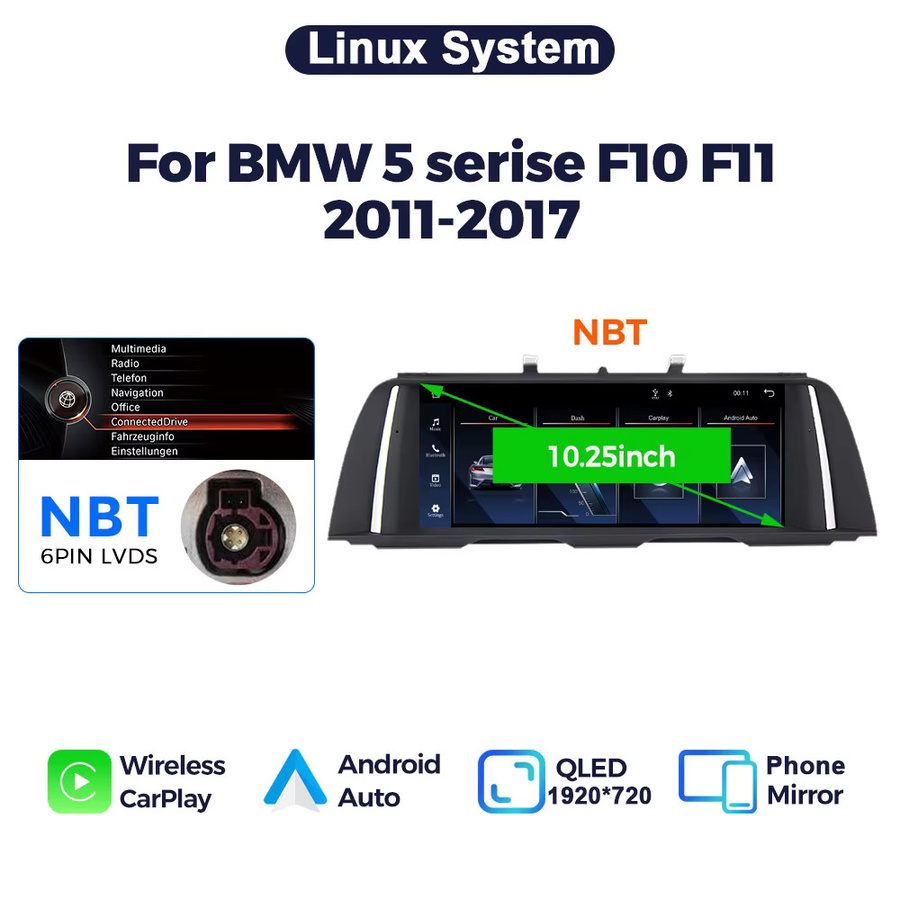 MEKEDE QLED Auto-Multimedia-Player für BMW 5er F10 F11 CIC NBT mit 10,25 Zoll Display, Android Auto, Wireless CarPlay, Bluetooth und WiFi, Schwarz - Bild 7
