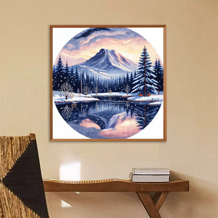 HUACAN Stickerei Set Berglandschaft mit See und Fluss, 11Ct bedruckte Leinwand für Handarbeiten, Mehrfarbig, B/H: 30 x 30 cm - Bild 3