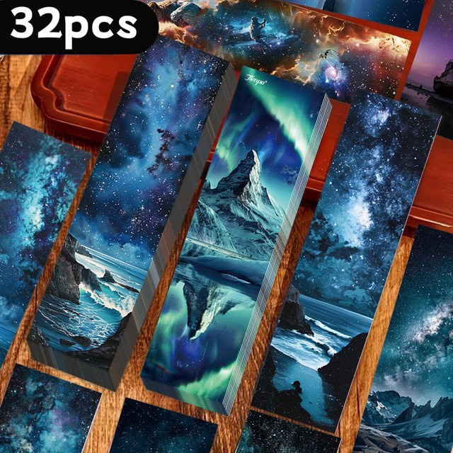 32 Stück Lesezeichen mit Universum- und Sternenhimmel-Motiv aus Papier für den Schulanfang oder als Geschenk - Bild 1