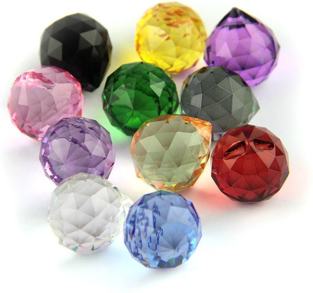10er Set Kristallglas Kugeln mit Facetten für Kronleuchter und Dekoration, Durchmesser: 1,5 cm, Farben: Transparent und Champagner - Bild 1