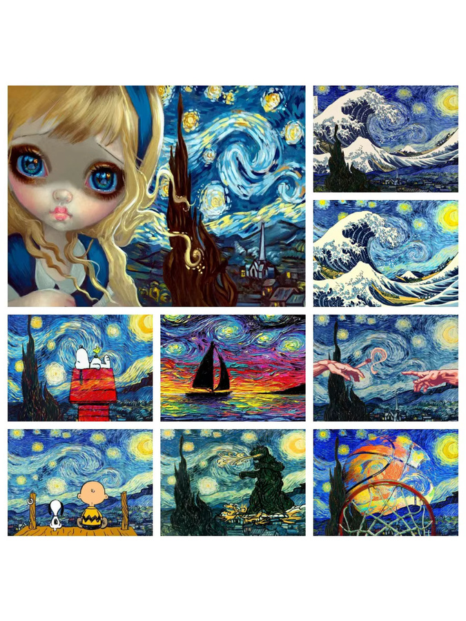 KAYOU Diamond Painting Set Sternennacht von Van Gogh mit Mädchen und Perlenohrring als Mosaik-Stickerei in Multicolour - Bild 3