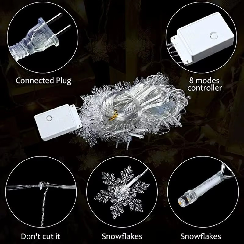 OKAL RED EAST LED Schneeflocken Lichterkette als Fee-Vorhang, 3,2 m, wasserdicht für Weihnachtsdekoration, Party und Hochzeit - Bild 5
