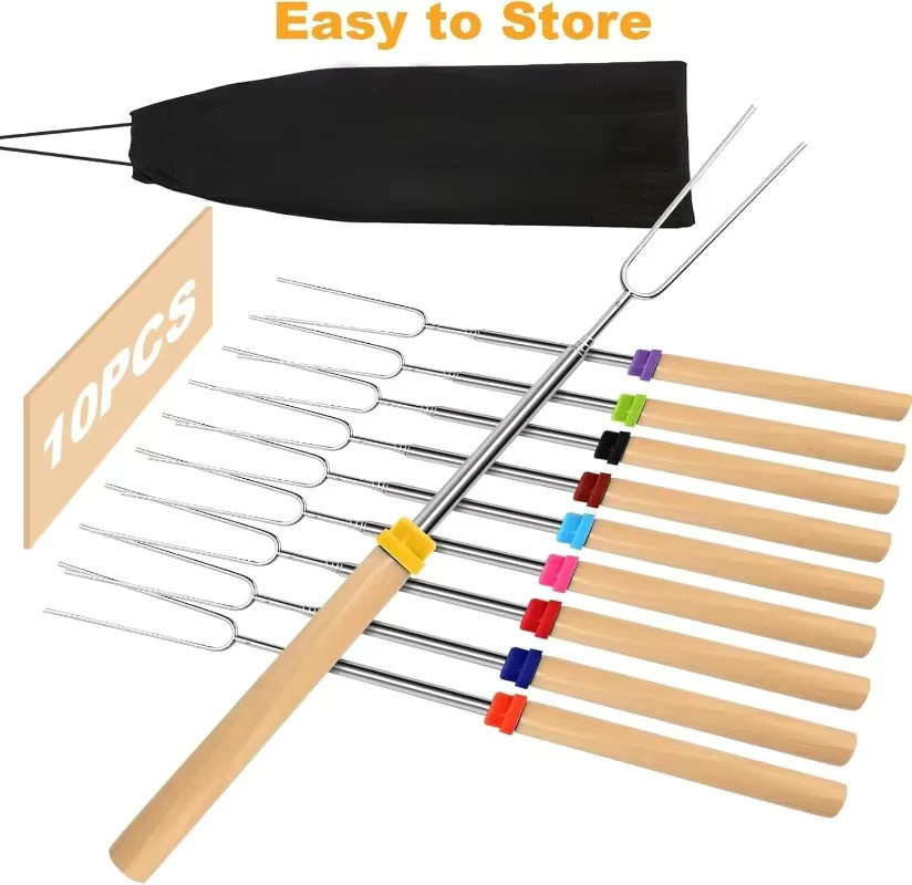 Teleskop-Grillspieße aus Edelstahl in Schwarz und Silber, 81 cm, ideal als Marshmallow-Röster und Lagerfeuergabel für Picknick und Outdoor-Kochen - Bild 4