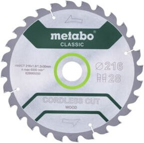 Metabo Sägeblatt cordless cut wood classic für Kreissägen, Farbe: Silber, Durchmesser: 216 mm - Bild 1