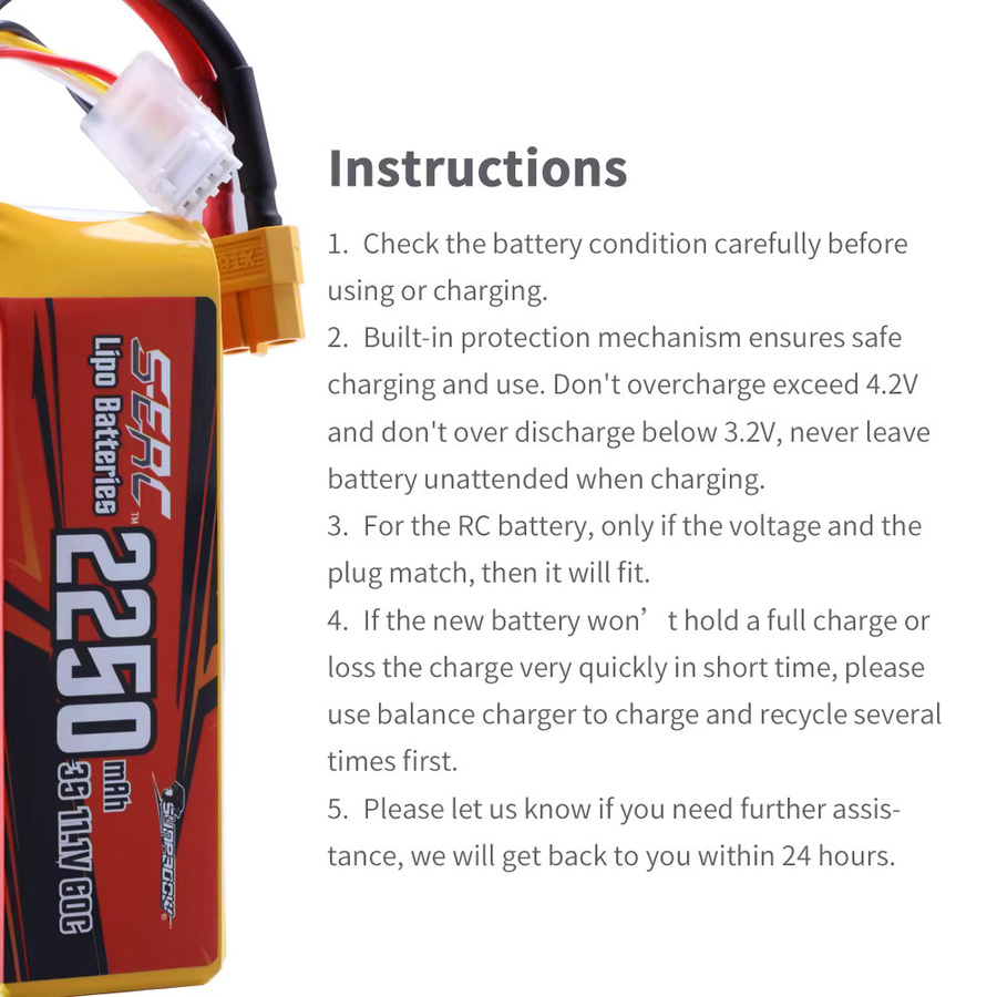 SUNPADOW 3S RC LiPo Akku 2250mAh 11,1V 60C mit XT60 Anschluss für RC Flugzeug, Quadcopter, Hubschrauber und Drohnen - Bild 5