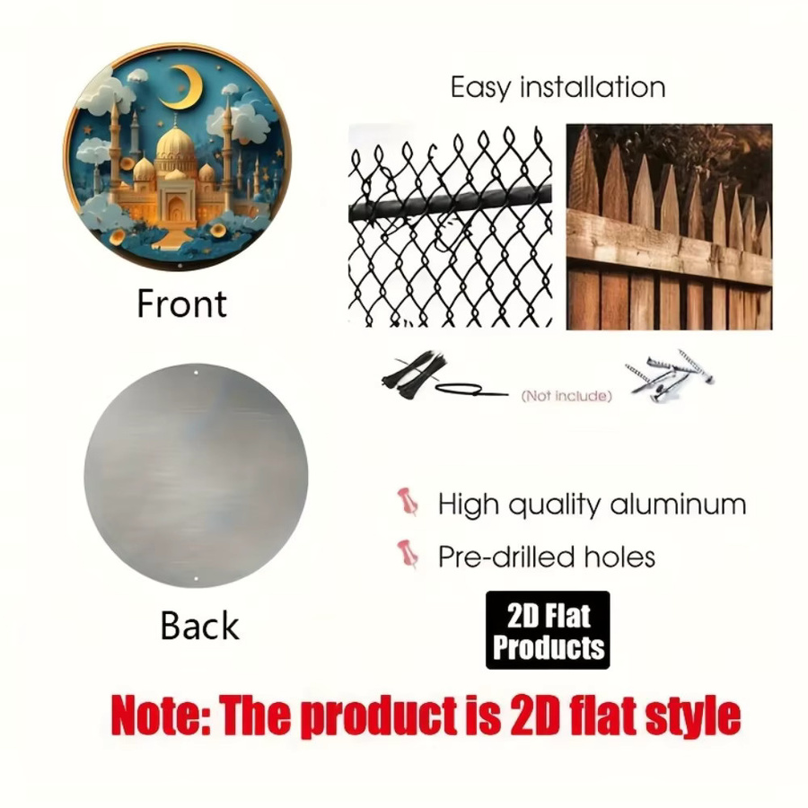 HELLOYOUNG Eid Mubarak Metallschild Gold, 2D Wanddekoration für Ramadan, Küche und Büro, Breite: 20,32 cm, Höhe: 20,32 cm - Bild 3