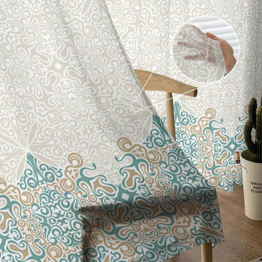 Yiran Furniture Transparenter Vorhang im Böhmischen Retro-Stil aus Organza und Tüll, Grün, Breite: 135 cm, Höhe: 115 cm - Bild 2