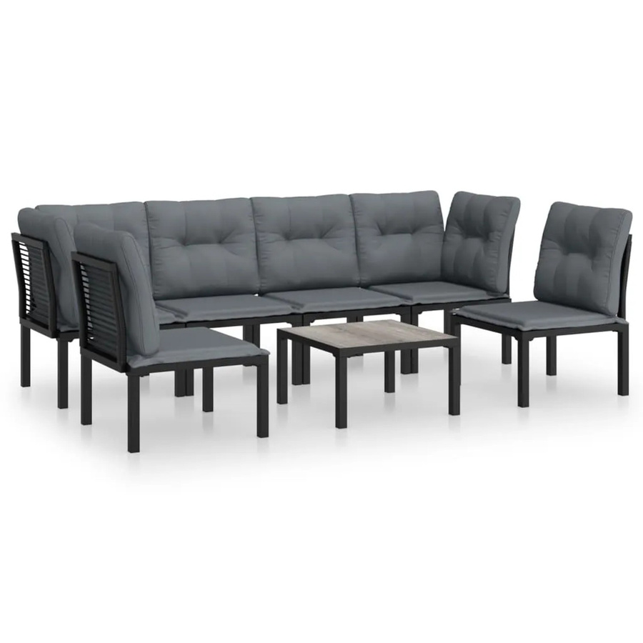 vidaXL 7-tlg Garten-Lounge-Set in Schwarz und Grau aus Poly Rattan mit Polstern und Couchtisch - Bild 2