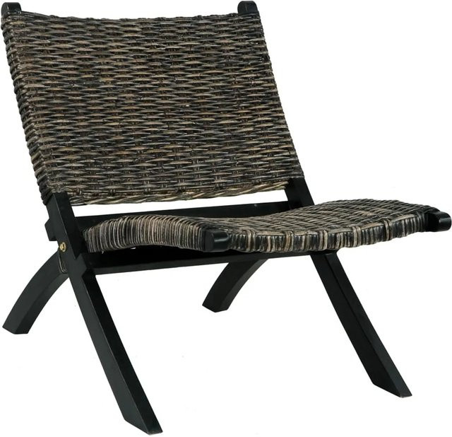 vidaXL Relaxstuhl Schwarz aus Natur Kubu-Rattan und Massivholz Mahagoni - Bild 1