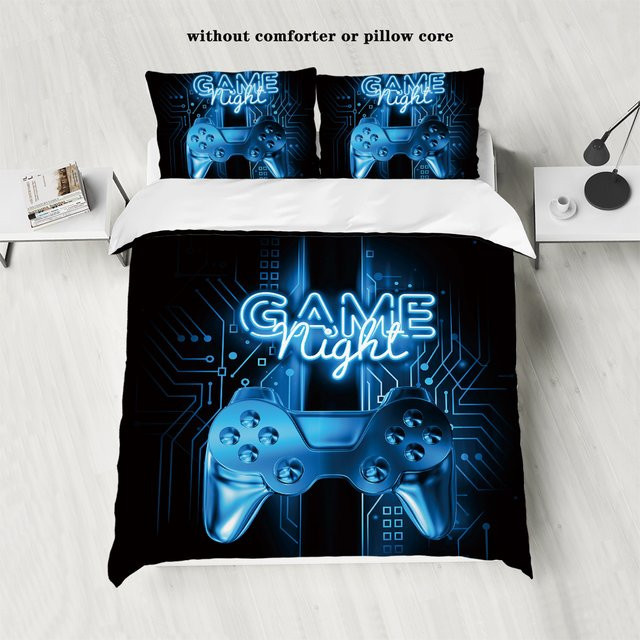 3-teiliges Bettwäsche-Set mit Game-Controller-Muster in Blau, bestehend aus 1 Bettbezug und 2 Kissenbezügen, B/H: 135 x 200 cm - Bild 1