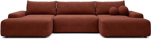 Vente-unique Schlafsofa Daviso in L-Form mit Armlehnen, Farbe Terracotta, Breite: 360 cm - Bild 1