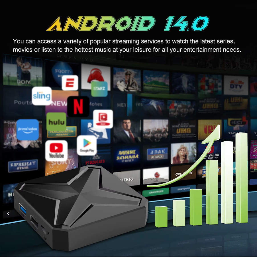 Ilebygo TV Box Q1 MINI+ Android 14.0 Smart Set Top Box mit 8K, Wifi6, Bluetooth 5.4 und Sprachfernbedienung, 2GB RAM, 16GB Speicher, Schwarz - Bild 2