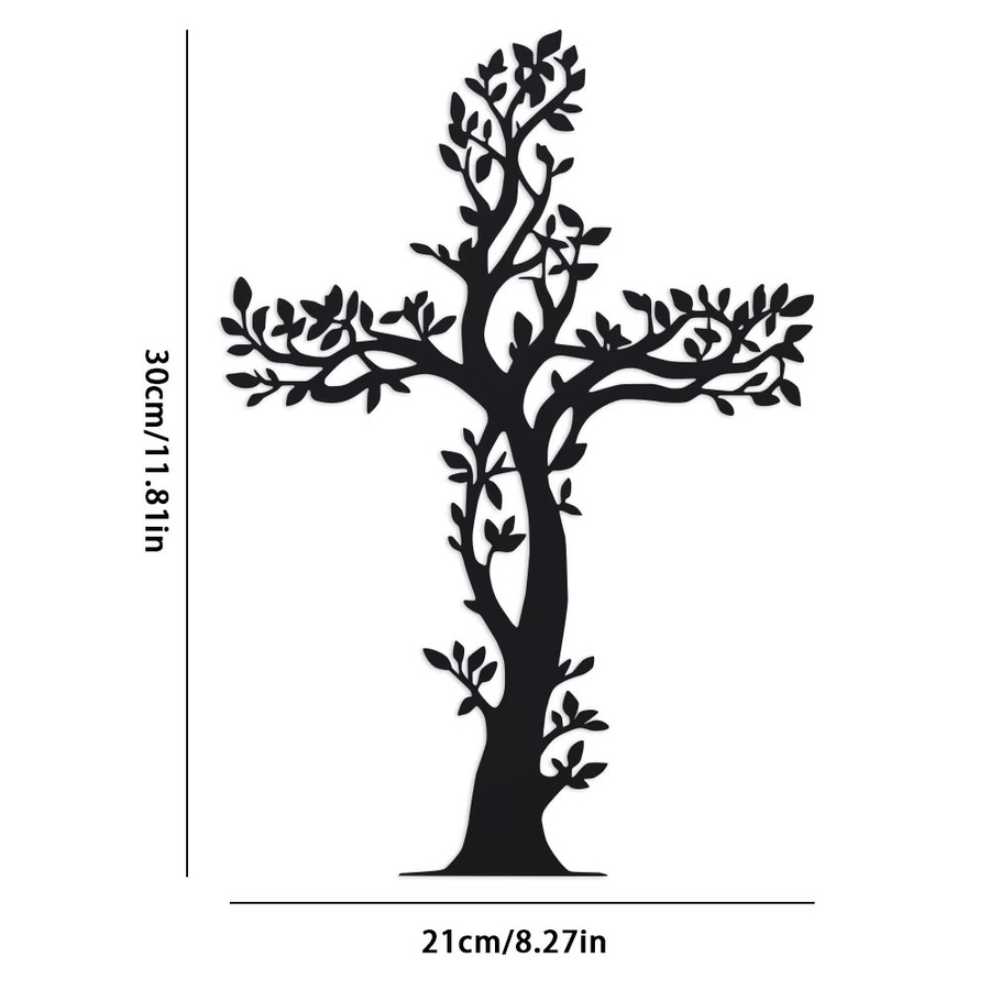 DDPNKL Vintage Wandkreuz aus Metall in Schwarz mit christlicher Religionskunst und Blättern - Bild 2