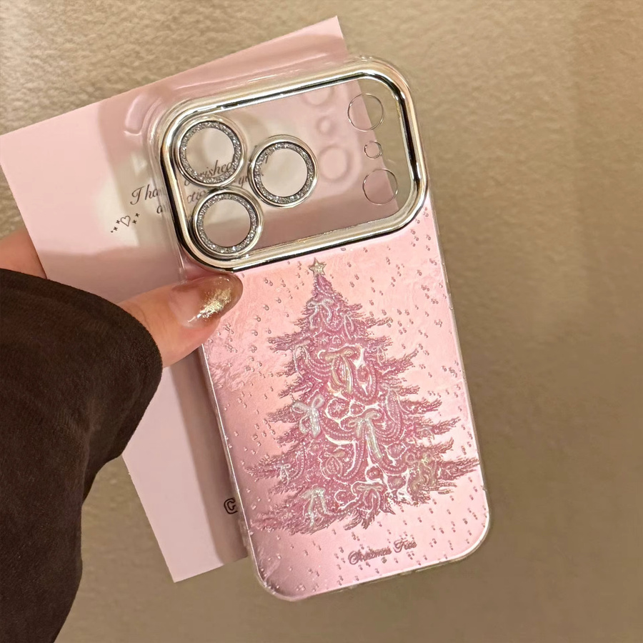 MUQGEW Handyhülle mit Glitzer Weihnachtsbaum und Kette in Rosa für iPhone 11 bis iPhone 17 Pro Max, stoßfeste Hartschale - Bild 3