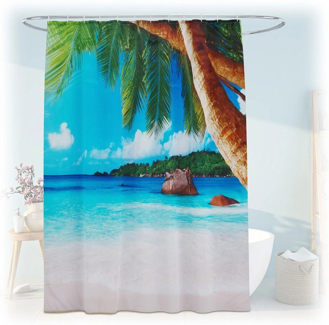 Relaxdays Duschvorhang aus Polyester mit Motiv, wasserabweisend und schimmelresistent, Multicolour, B: 180 cm, H: 200 cm - Bild 1
