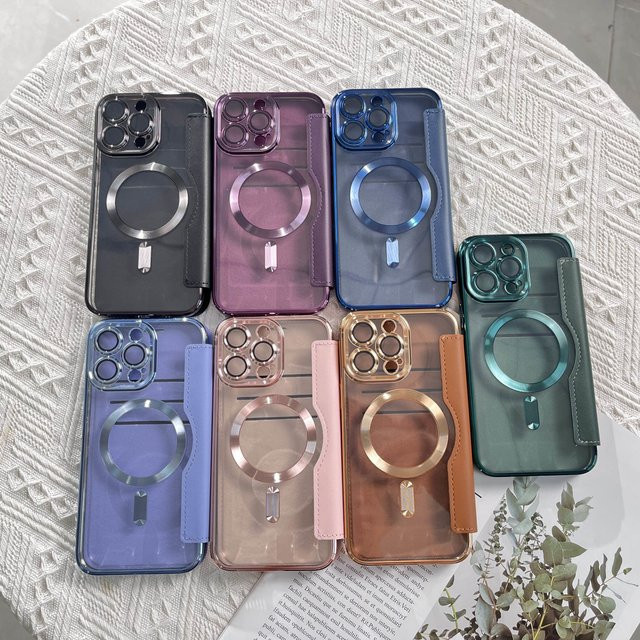 Transparente Leder-Brieftasche mit Magnetverschluss und Kartenfächern für Samsung S25 Ultra, S24 Ultra, S23 Plus und S22 in Blau - Bild 1