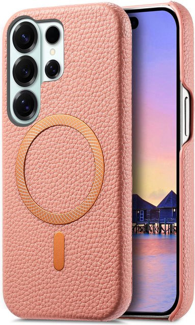 Business Lychee Magnetische Leder-Handyhülle für Samsung S26 Ultra S25 Plus S24 A36 A17 A07 in Beige mit MagSafe und stoßfestem Schutz - Bild 1