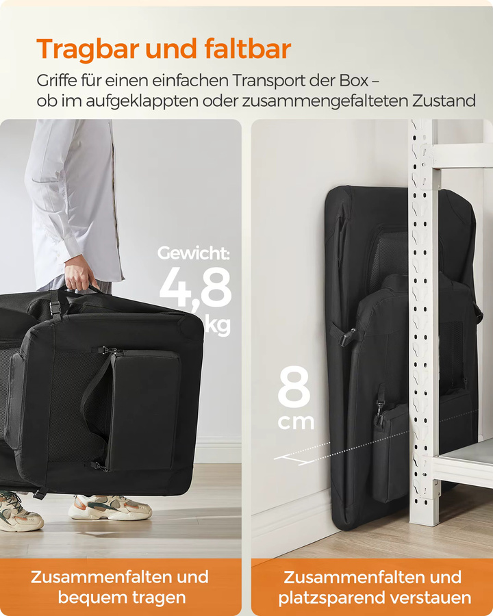 Feandrea Hundebox XXL in Schwarz, faltbare Transportbox aus atmungsaktivem Oxford-Gewebe mit Netzstoff, B/T/H: 63 x 63 x 63 cm - Bild 2