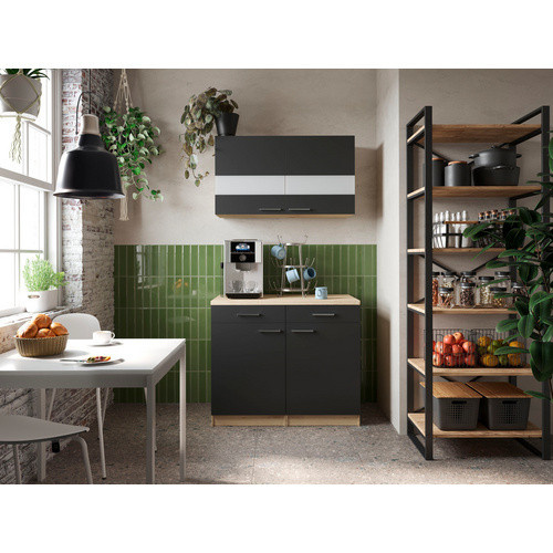 Respekta Küchenmöbel-Set Merle in Schwarz mit Glastüren und Soft-Close-Funktion, B/H/T: 100 x 200 x 60 cm - Bild 3