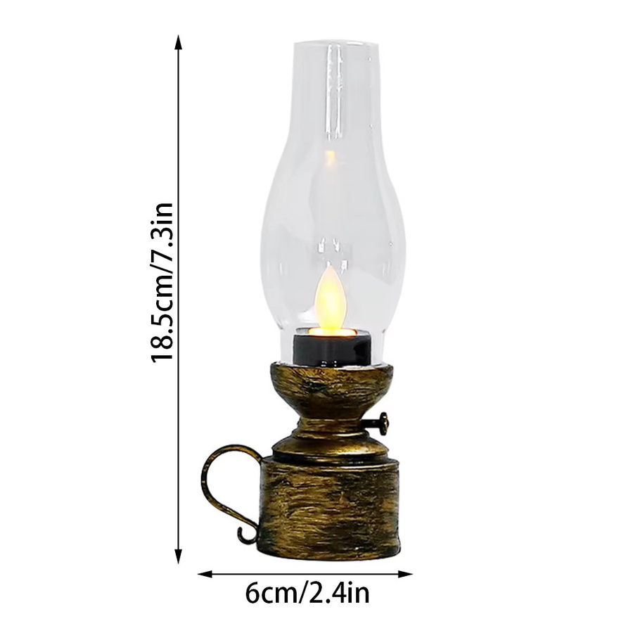 DOORSACCERY Vintage Kerosin Lampe als LED Nachtlicht mit flammenloser Kerzenfunktion für Halloween und antike Dekoration - Bild 5