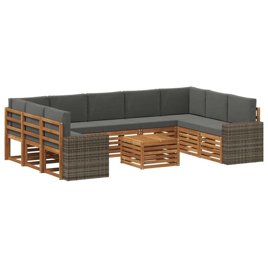 vidaXL Sofagarnitur L-Form aus Massivholz Akazie in Natur und Anthrazit mit abnehmbaren Polstern - Bild 2