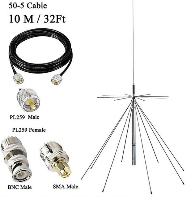 Diamond D3000N Breitband-UWB-Discone-Antenne in Silber, 25-3000MHz, kompatibel mit VHF, UHF und SDR, Anschluss PL259 und SO239-k - Bild 1