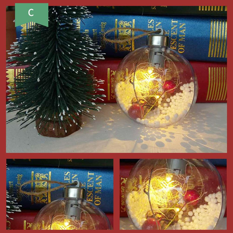 KONNWEI Weihnachtskugeln mit LED-Licht, runde transparente Anhänger aus Jute für deinen Weihnachtsbaumschmuck - Bild 6