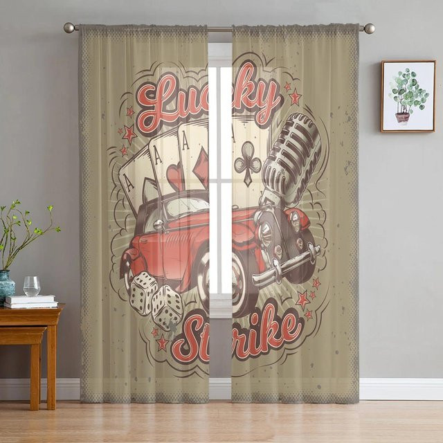 Retro Tüllvorhang mit Autoflügel-Symbol von Yiran Furniture, transparenter Voile-Vorhang für Wohnzimmer und Schlafzimmer, B: 135 cm, H: 115 cm - Bild 1