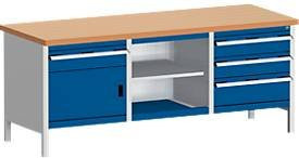 Kastenwerkbank cubio KW-2078-2.4 in Enzianblau mit Holzoberfläche, B/T/H: 200 x 120 x 75 cm - Bild 1